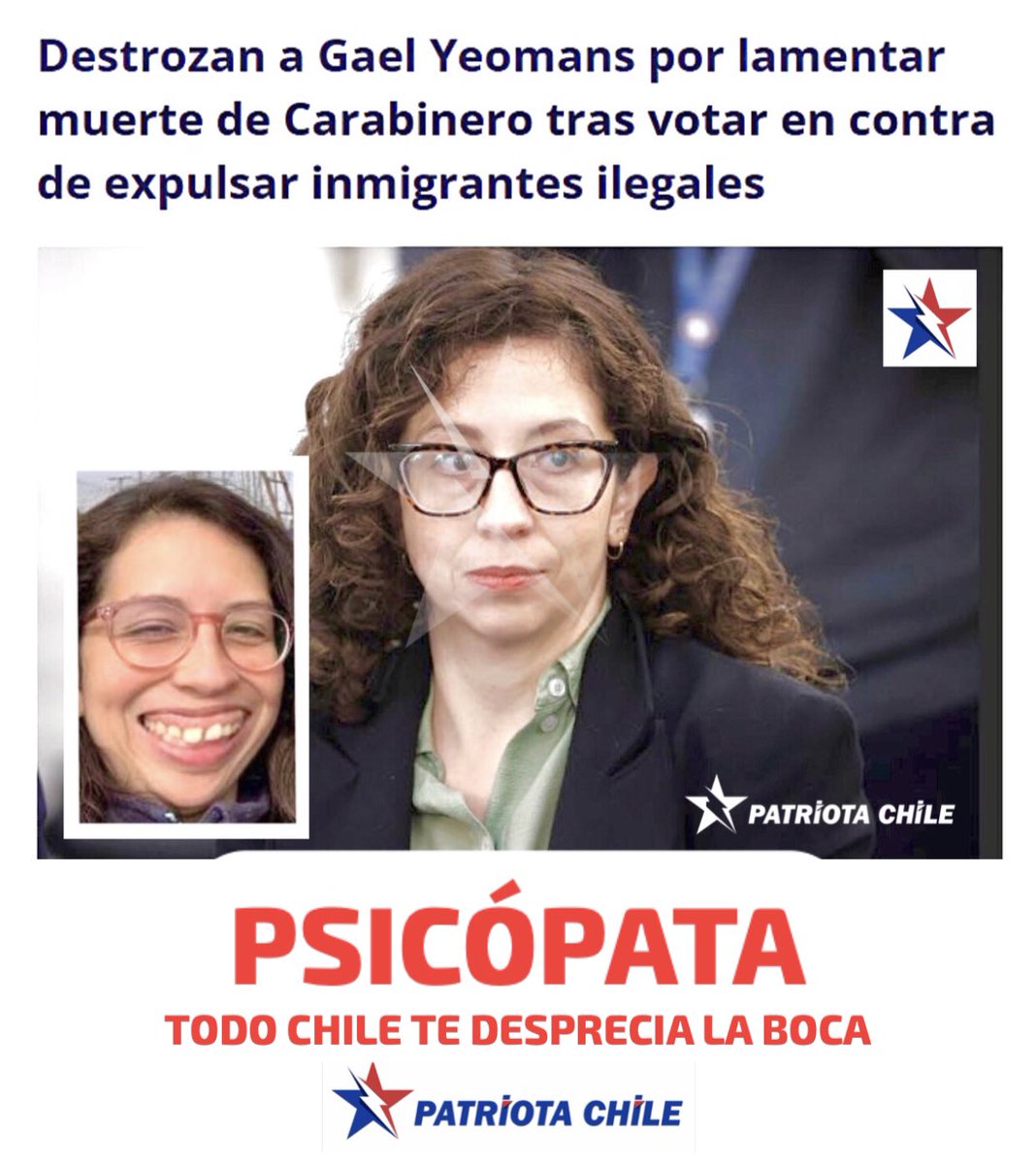 Soubirous_33's tweet photo. 🔴 #AHORA | @GaelYeomans TODO CHILE TE DESPRECIA; ¡HIPÓCRITA! TU SONRISA ASQU3R0S4. CAMPAÑA CONTRA ESTA ZURDA MUGR0SA. #YeomansTodoChileTeOdia https://t.co/D1RbLB9yCj