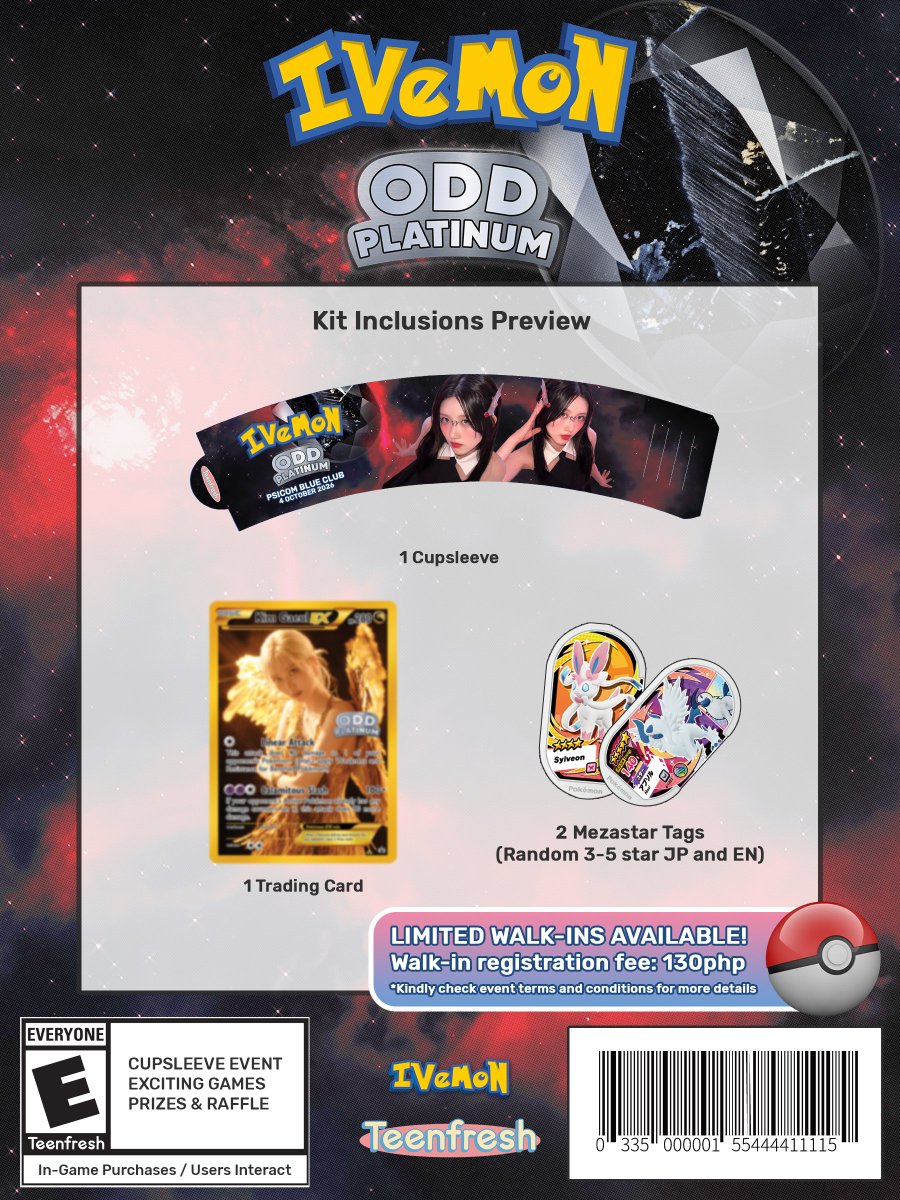 TeenfreshPH's tweet photo. IVEmon Trainers, here's a sneak peek at what's included in your event kit! 👀
IVEMON: ODD PLATINUM Cupsleeve Event
📍 Psicom Blue Club
📅 October 4, 2026
⏰ 2:00PM-5:00PM
✅Registration Form: https://t.co/QNklhXaXWk
#IVEMON_OP #Teenfresh #IVE #Gaeul https://t.co/UXu7orfNaN