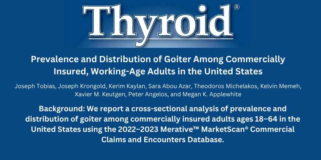 thyroidjournal's tweet photo. Who develops goiter in the U.S.? A new multi-institutional study estimates 1.3–2.5% of working-age adults have goiter, with rates varying by age, sex, and region—raising questions about environmental and geographic influences.

https://t.co/FCxWvoNw0u

#ThyroidJournal #medtwitter https://t.co/2zdrSCysAc