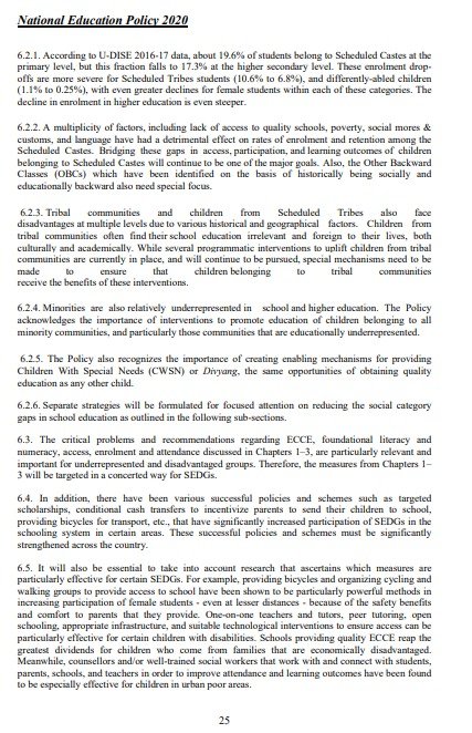 neha_laldas's tweet photo. Did you know?

National Education Policy (NEP) 2020, identifies SCs, STs & OBCs as groups that require focused attention because of historical & educational disadvantages.

It proposes measures such as:
-Targeted scholarships
-Conditional cash transfers -Transport assistance
-Improved educational infrastructure
-Focused educational interventions

Means caste is also a factor in education!!

Not only this, NEP 2020 also identifies religious and linguistic minorities as groups that may face educational disadvantages. & Proposes targeted interventions for them as well.

Ab iske liye kisko blame karna hai??