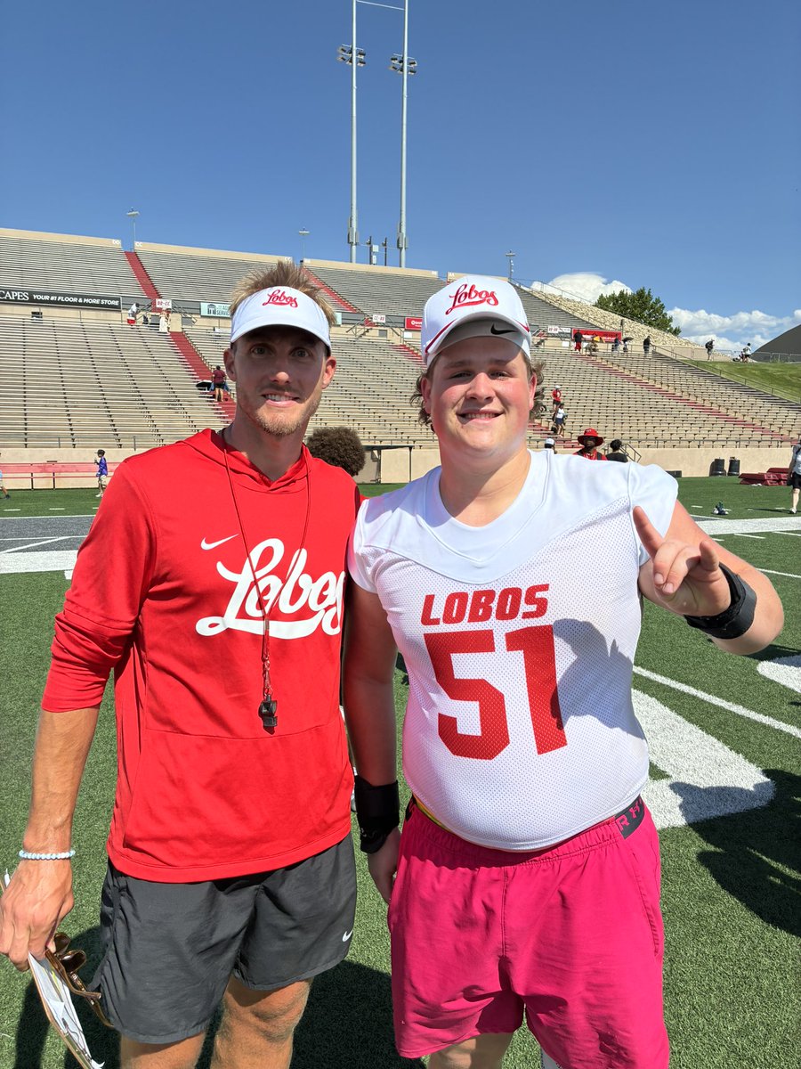 CarsonHolzapfel's tweet photo. Excited to make the trip out to @UNMLoboFB this weekend for a gameday visit! 🐺🏈 Looking forward to experiencing the atmosphere, checking out the campus, and watching @Coach_CBooth and the Lobos offensive line in action. Can’t wait to see those guys open up some holes! 🔥💪
 @Coach_Eck @Coach_BerryFB @LoniFangupo @CoachBehrends
@Beau_Davidson @DrewKaplanFB
@CoachMartin8 @Carson_Walch @LukeSchleusner @CoachErikLink
@CoachNardo14