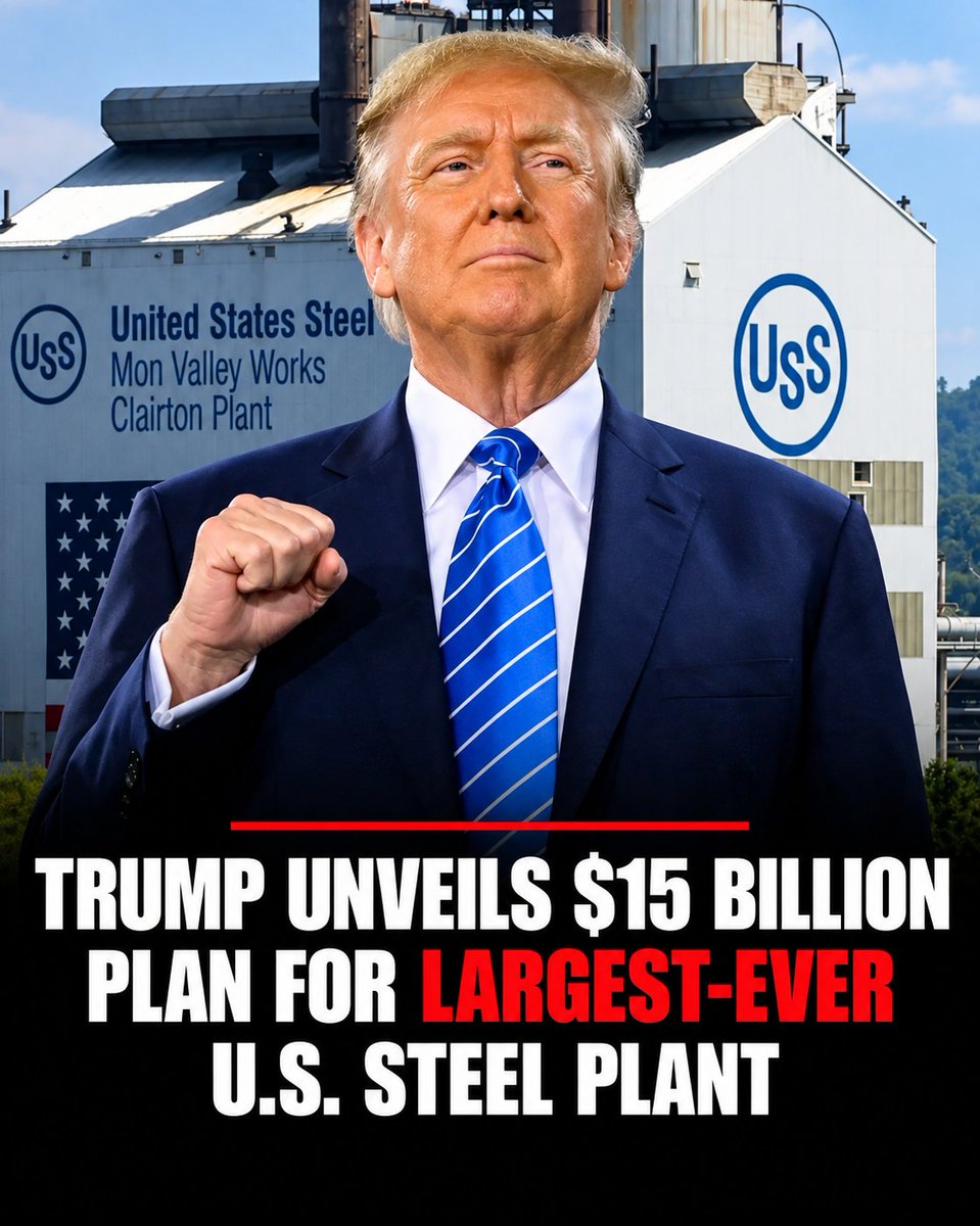 YankCoreHQ's tweet photo. 🇺🇸 BREAKING: $15 BILLION STEEL PLANT FOR AMERICA! 🏭🇺🇸

President Trump has unveiled plans for a massive Iowa steel plant expected to create up to 6,000 construction jobs and 1,750 permanent jobs, with production targeted for 2030 and eventual capacity of 10 million tons of steel annually.