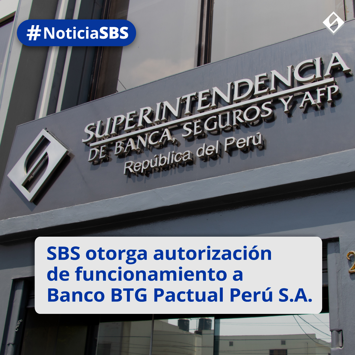 SBSPERU's tweet photo. #NoticiaSBS | La #SBSPerú autorizó el funcionamiento de Banco BTG Pactual Perú S.A., una entidad bancaria especializada en la atención de clientes de los segmentos corporativo, gran empresa e institucional.

Con esta autorización, el banco podrá iniciar operaciones en el país ofreciendo servicios de banca corporativa, tesorería y banca de inversión. Su incorporación contribuirá a ampliar la oferta de servicios financieros y fortalecer la competencia en el sistema financiero peruano.

Lee la noticia completa aquí ➡️ https://t.co/yERDPR9zEm