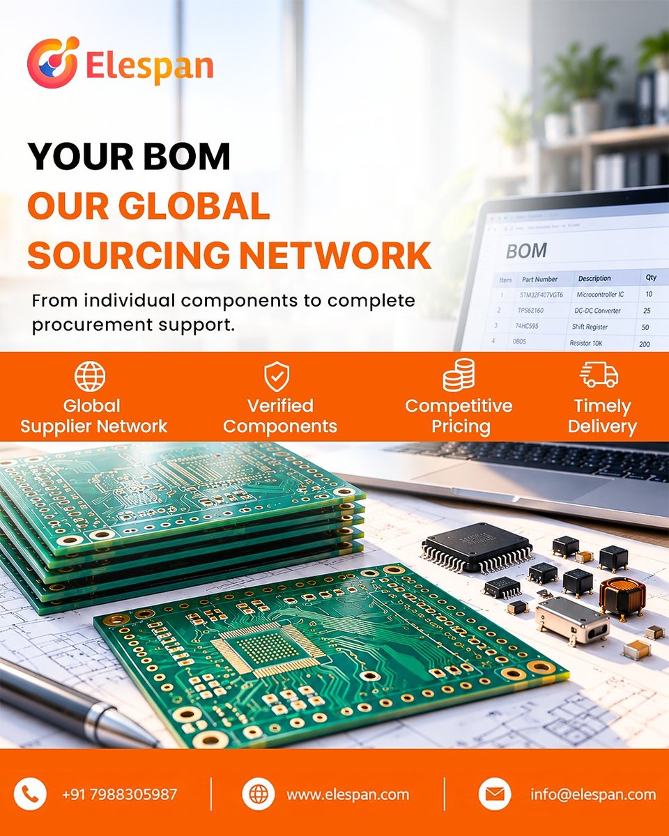 elespan_1's tweet photo. Your BOM. Our Global Sourcing Network. 🌍

From verified components to competitive pricing and timely delivery, Elespan simplifies your electronic component sourcing.

🌐 https://t.co/YmHOnvuHRN

#Elespan #GlobalSourcing #BOM #Electronics https://t.co/Tqjs64EuCb