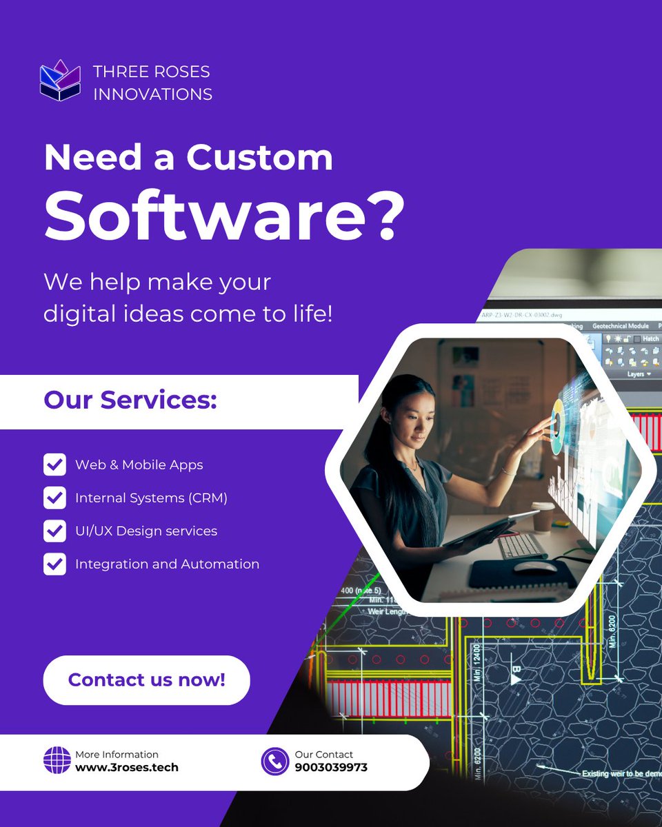 ThreeRosesTech's tweet photo. Need a custom software solution? Three Roses Innovations brings your ideas to life with web &amp; mobile apps, CRM systems, UI/UX design, and business automation.

🌐 https://t.co/NAHNJJPYbU | 
📞 9003039973

#SoftwareDevelopment #DigitalTransformation https://t.co/GLUGYSKndy