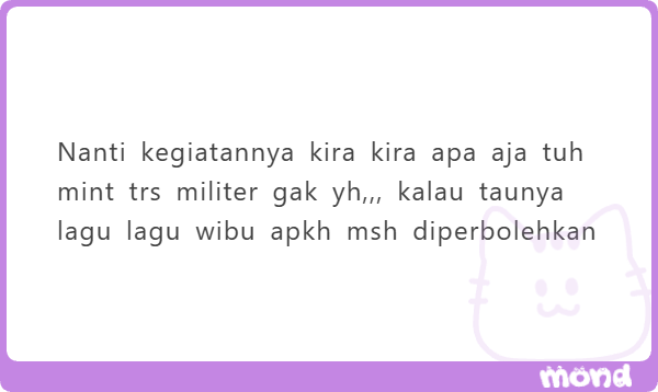 StSenandika's tweet photo. Tidak militer ya, sender. Kegiatannya akan seperti CA pada umumnya, absensi harian dan juga agenda malam yaitu game dan zeno. Absensi akan berupa prompt menulis, jadi bisa dipakai untuk mengembangkan SL pribadi. Tidak apa apa kok kalau hanya tau lagu wibu, bukan suatu masalah! https://t.co/AVlUK5S75d