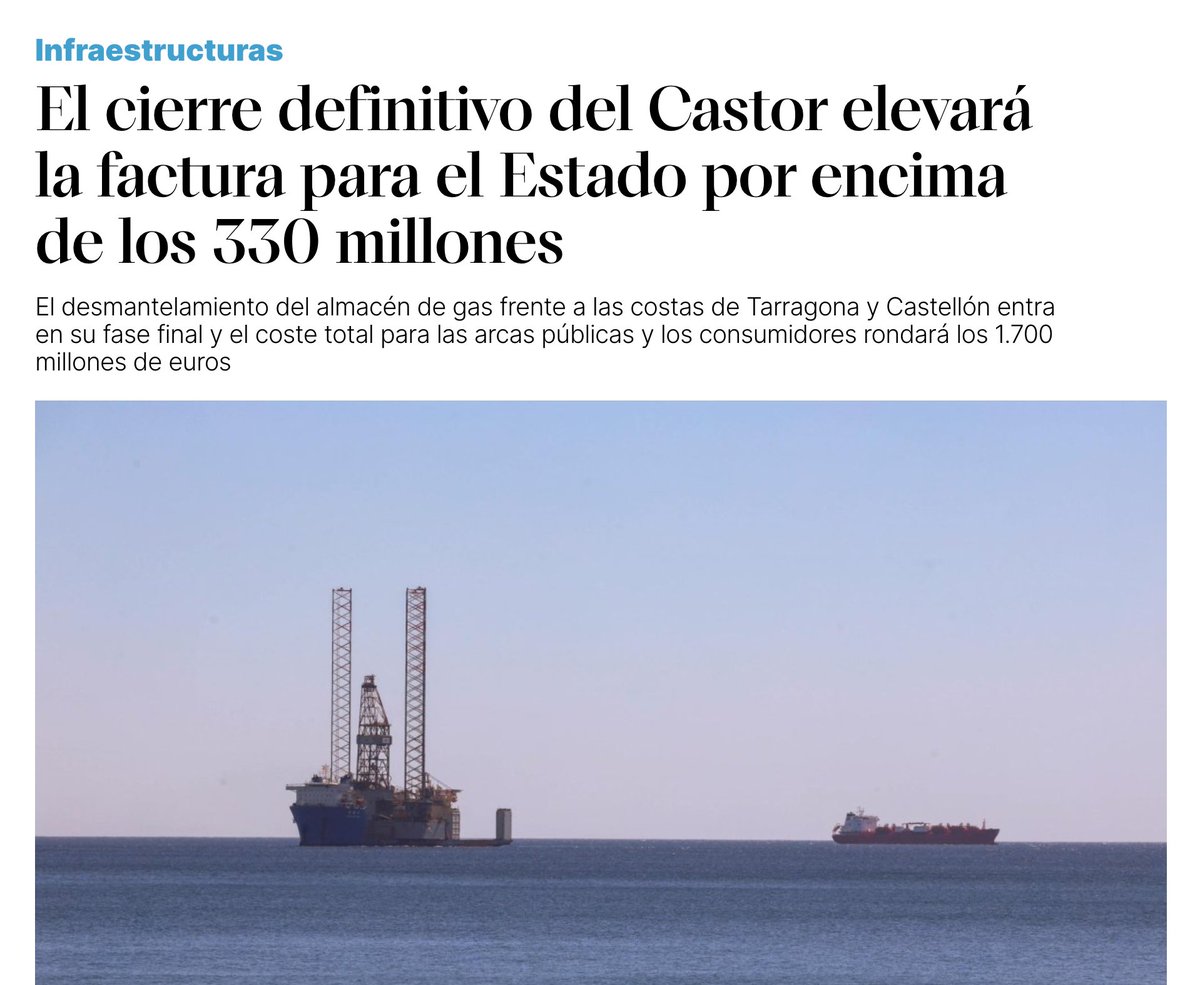 Totonansito's tweet photo. @crestinodj Y su presidente nos ha dejado 1700 Millones de deuda pública por la plataforma castor. Cobrarla la cobró rápida, garantías de uso y funcionalidad no se las pidas.

Ahora todos los españoles a pagarle a este hombre la construcción de una plataforma que no se puede usar. https://t.co/uHtu3xi0Ae