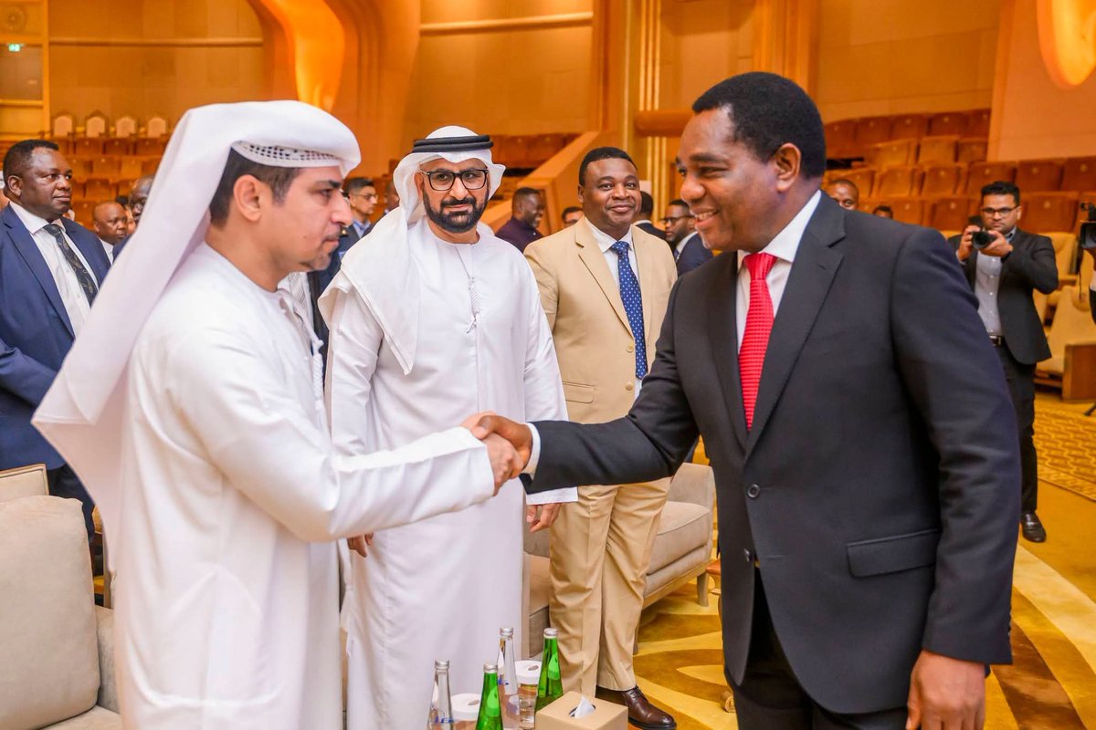 ZambiaMFAIC's tweet photo. This morning, President @HHichilema attended the #Zambia–  #UAE  Business Forum in Abu Dhabi &amp; witnessed the signing of MoU across various sectors, worth a total of USD 2.14 billion

Read more..

https://t.co/FLRNlft8Y9

#ZambiaUAERelations
#GrowZambiaAgenda https://t.co/DfweDFZ9NH