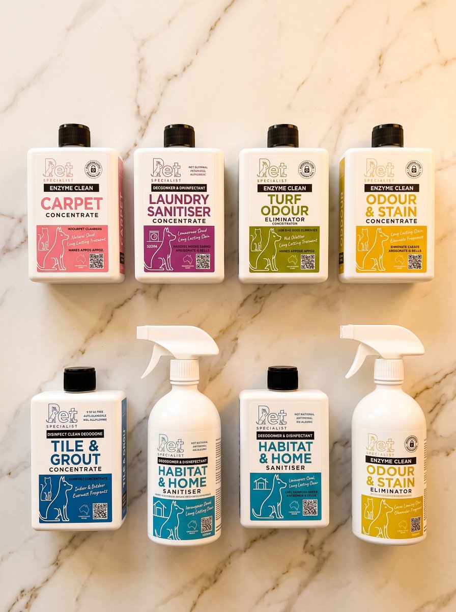 Petspecialistau's tweet photo. you decide 🐾

which product do you want us to spotlight next?

A odour &amp; stain eliminator
B laundry sanitiser concentrate
C habitat &amp; home sanitiser
D outdoor turf odour eliminator

https://t.co/VQfj3RyuhU 

#PetSpecialist #AussiePets #ProductPoll #YouDecide #PetFriendly https://t.co/FtqVTEOuAf