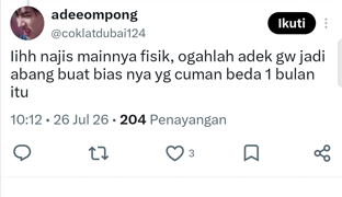 InarlisB6828's tweet photo. @coklatdubai124 @Hsr_kth @skycortis Akgae teriak akgae. dd aja lu katain dedemit, dipermak, bahkan lu aj ogah Sean jadi abangnya Keonho. jadi sebenernya lu tuh bukan masalahin panggilan abg dd nya, tapi lu emang gak suka aja sama Keonho😒 https://t.co/KkFsHuVdPq