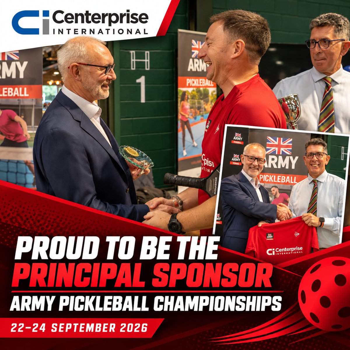 CenterpriseInt's tweet photo. A brilliant finish to three days of Army Pickleball at Hurlands on 24 September. 

As principal sponsor, we enjoyed celebrating with players and organisers. Thanks to the Army Pickleball team, and well played to everyone who took part!

Our Defence work: https://t.co/TLS0l6jFv6 https://t.co/dwTPclCVZf