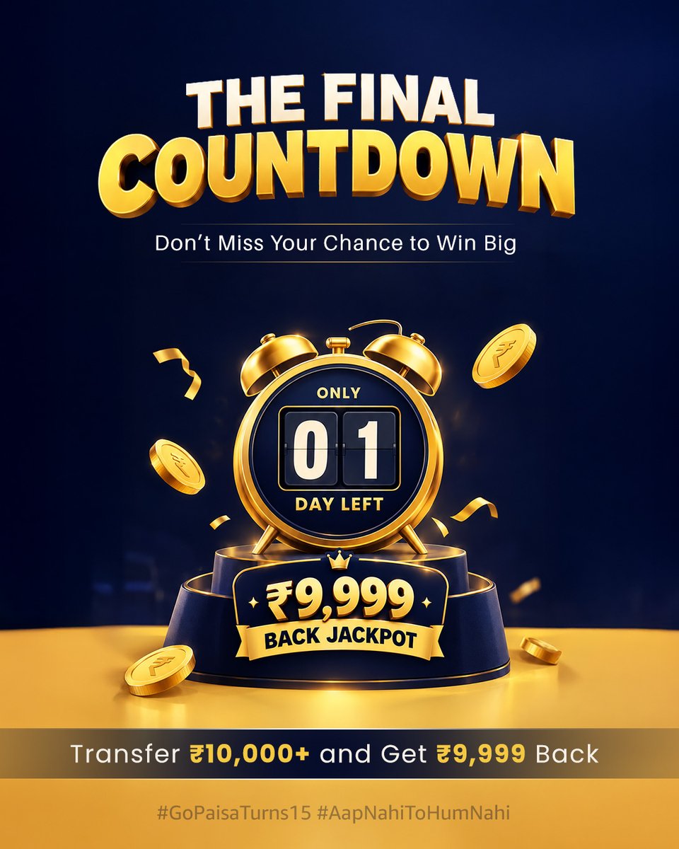 GoPaisaCom's tweet photo. The final countdown is here. Don't let your chance expire.
#GoPaisaTurns15 #AapNahiToHumNahi #TheFinalCountdown #CountdownBegins #OneDayToGo https://t.co/KI8IOHlEnU