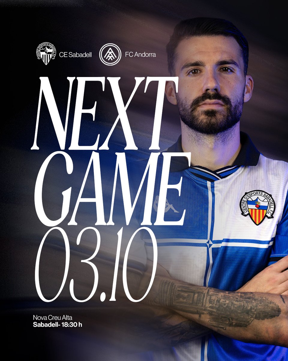 CESabadell's tweet photo. 💙🤍 𝗖𝗢𝗠𝗘𝗡𝗖𝗘𝗠 𝗟'𝗢𝗖𝗧𝗨𝗕𝗥𝗘 𝗔 𝗖𝗔𝗦𝗔

🆚 @fcandorra 
  
🏟️ Nova Creu Alta
📍 Dissabte 3 d'octubre
⌚ 18:30h

#SabadellAndorra https://t.co/nUsfjIMf2N