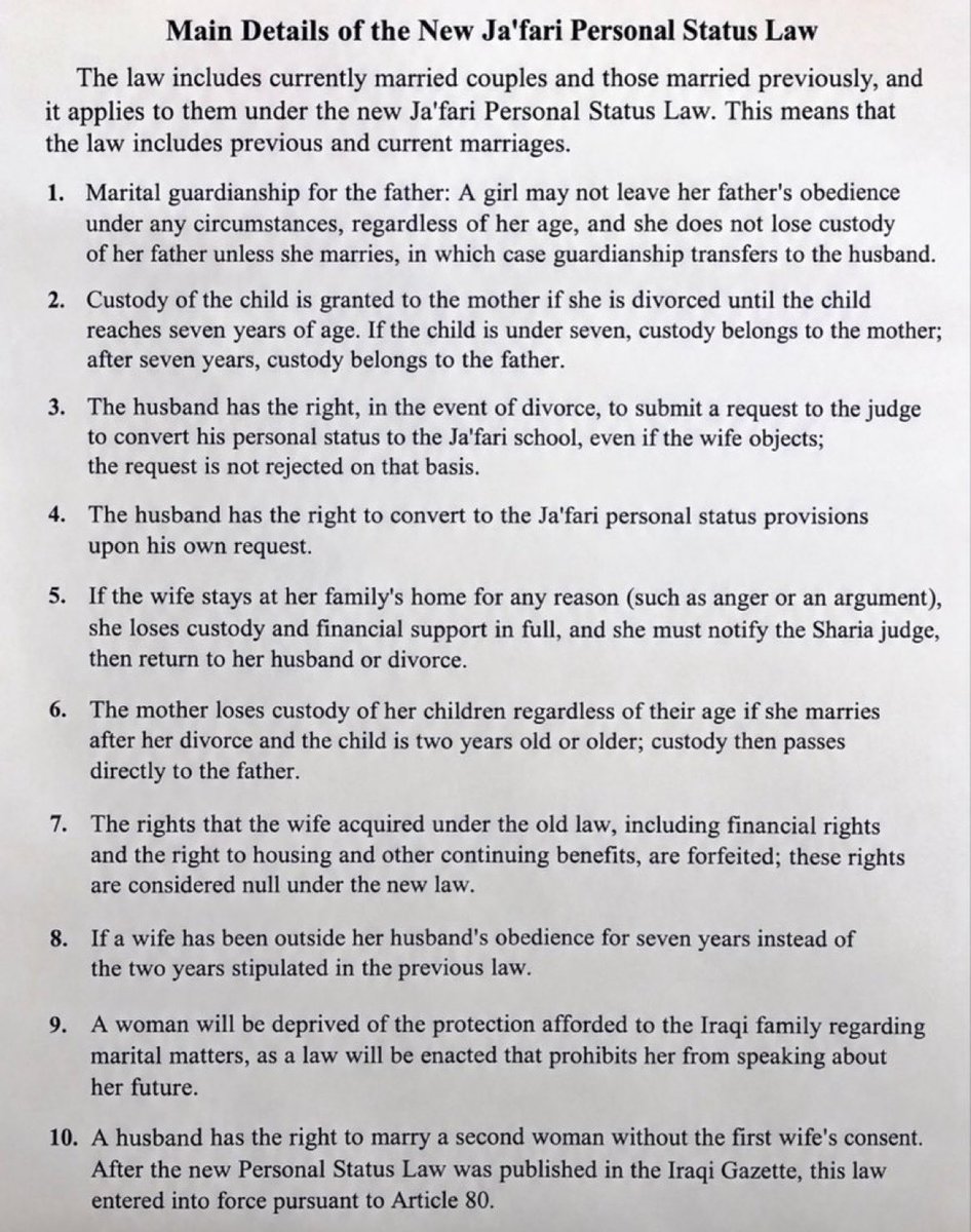Mr_kim7's tweet photo. This new law in Iraq is a direct violation of human rights and women’s dignity. We urge feminist and human rights accounts to speak up.

@hrw @hrw_ar @UN_Women @UNHumanRights @moj_iq 
#كلا_للقانون_الجعفري https://t.co/ke0ksxooFr