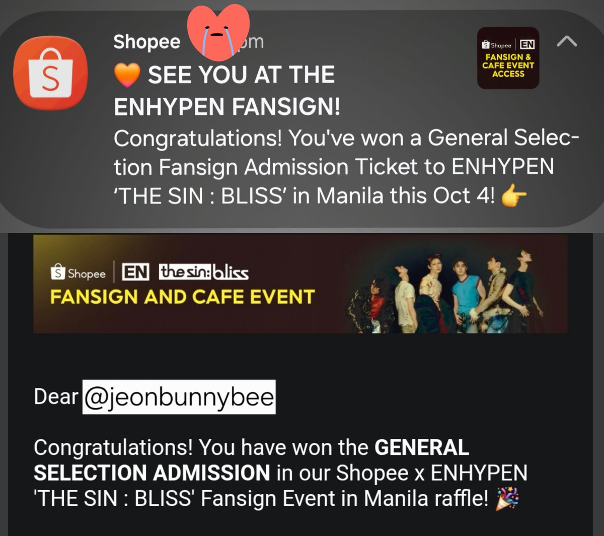 jeonbunnybee's tweet photo. See you @ENHYPEN_members on Saturday and Sunday, it was truly a happy weekend ๐ญ๐๐
#ENHYPEN @ENHYPEN #NI_KI #JAY #JAKE #SUNOO #SUNGHOON #JUNGWON @cnca_media @dunkinph https://t.co/mUXUgMOzMp