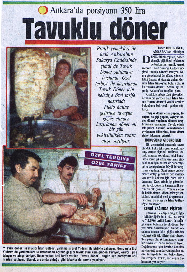 zekienesakkan's tweet photo. "Tavuk döner ne zamandır var?" tartışmalarına son noktayı 14 Mart 1986 tarihli şu Milliyet kupürüyle koymak isterim: https://t.co/7Mbn5kqBVC