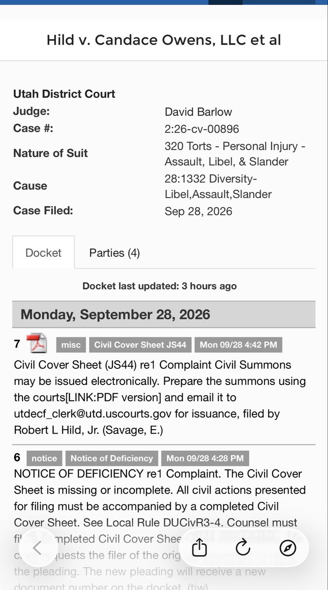 Hisbabygirl68's tweet photo. Candace Owens just got hit with another  defamation lawsuit.

Filed Monday Sept 28 in Utah :

Robert L. Hild Jr. says she publicly claimed he helped assassinate Charlie Kirk, had ties to “malicious foreign actors,” and was connected to a “gothic communist underground.”

She skipped her Monday show. 🤔 after it being shown she is fake and GAY and now this? 🤔 
Second major lawsuit over the same Kirk theories. 
I personally cannot wait for more !! 

Just a reminder to all of you Candace cultists she asked for this …… literally she wanted “all the smoke from everyone “