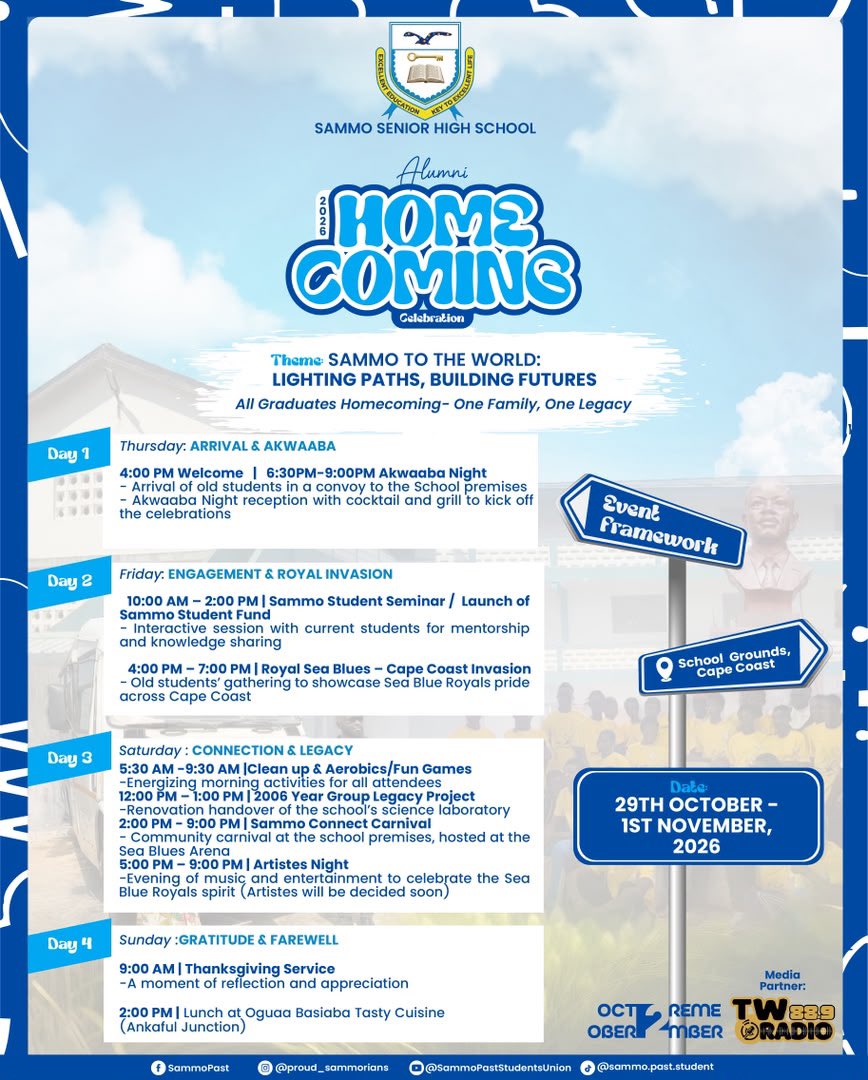 twradio889's tweet photo. #PaidAds
Sammo Senior High School invites all past students to reunite, reconnect and celebrate the spirit of the Sea Blue Royals at the 2026 All-Graduates Homecoming.
#TWRadio | #SammoHomecoming2026 https://t.co/tMLppTFU2f