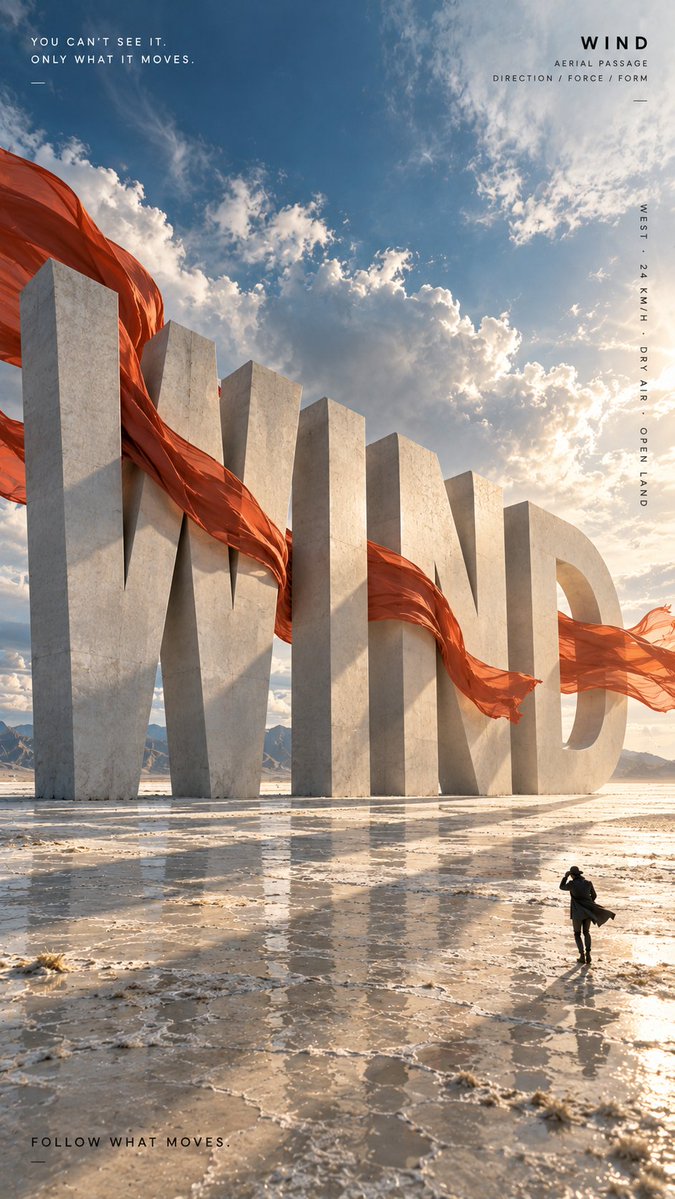 MrLarus's tweet photo. 🤯 Images 2.5 turned giant words into physical worlds!

Wind, water, trees, and light break through the typography.

1. WIND: fabric in motion  
2. TIDE: waves break through  
3. GROW: tree through type  
4. LIGHT: sunlight through letters  

✨ Great for poster design, visual experiments, and typography inspiration!

Prompts in replies 👇