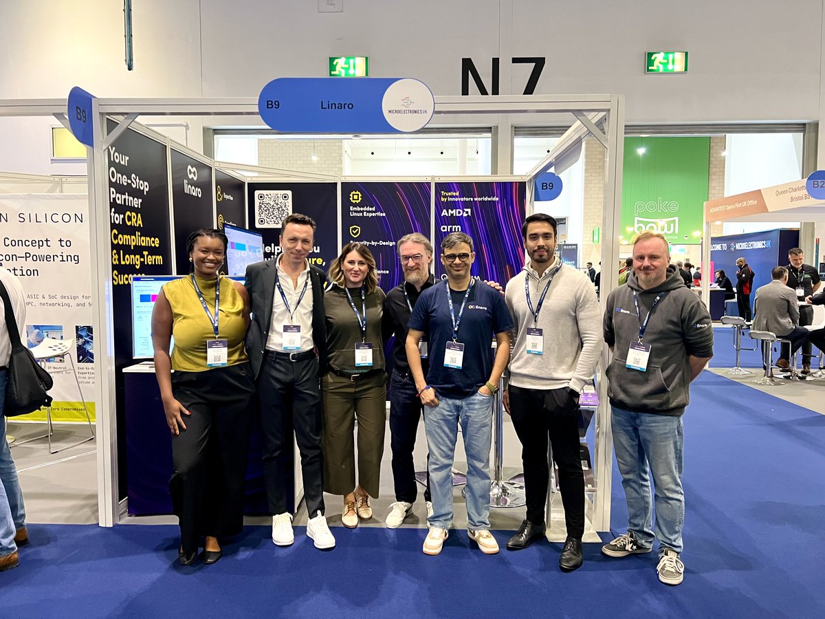 LinaroOrg's tweet photo. Linaro team is ready! 🚀
If you’re looking to streamline your software pipeline, scale Arm architectures, or tackle embedded Linux and validation challenges, come say hi.
Our engineers are on the floor and ready to chat📍 Find us at Booth B9
#MicrolectronicsUk #Microelectronics https://t.co/2tzkBh0agG