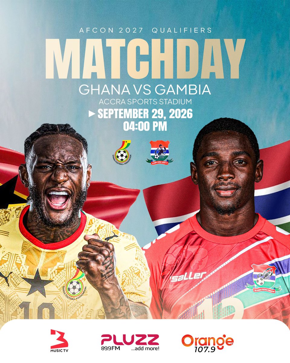 3musicnetworks's tweet photo. 🚨🚀: The Black Stars face off  Gambia today at 4pm today inside the Accra Sports Stadium in hopes of securing a spot in  the 2027 AFCON tournament 
#3musictv https://t.co/uqWa7wf9gw