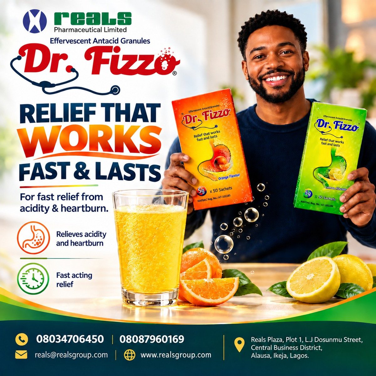 RealsGroup's tweet photo. Heartburn got you uncomfortable? 😩

Reach for Dr. Fizzo Effervescent Antacid Granules — fast relief that works fast and lasts. 💙

🍊 Orange | 🍋 Lemon

📞 08034706450 | 08087960169

#DrFizzo #HeartburnRelief #StomachComfort https://t.co/qyBabwmnBH