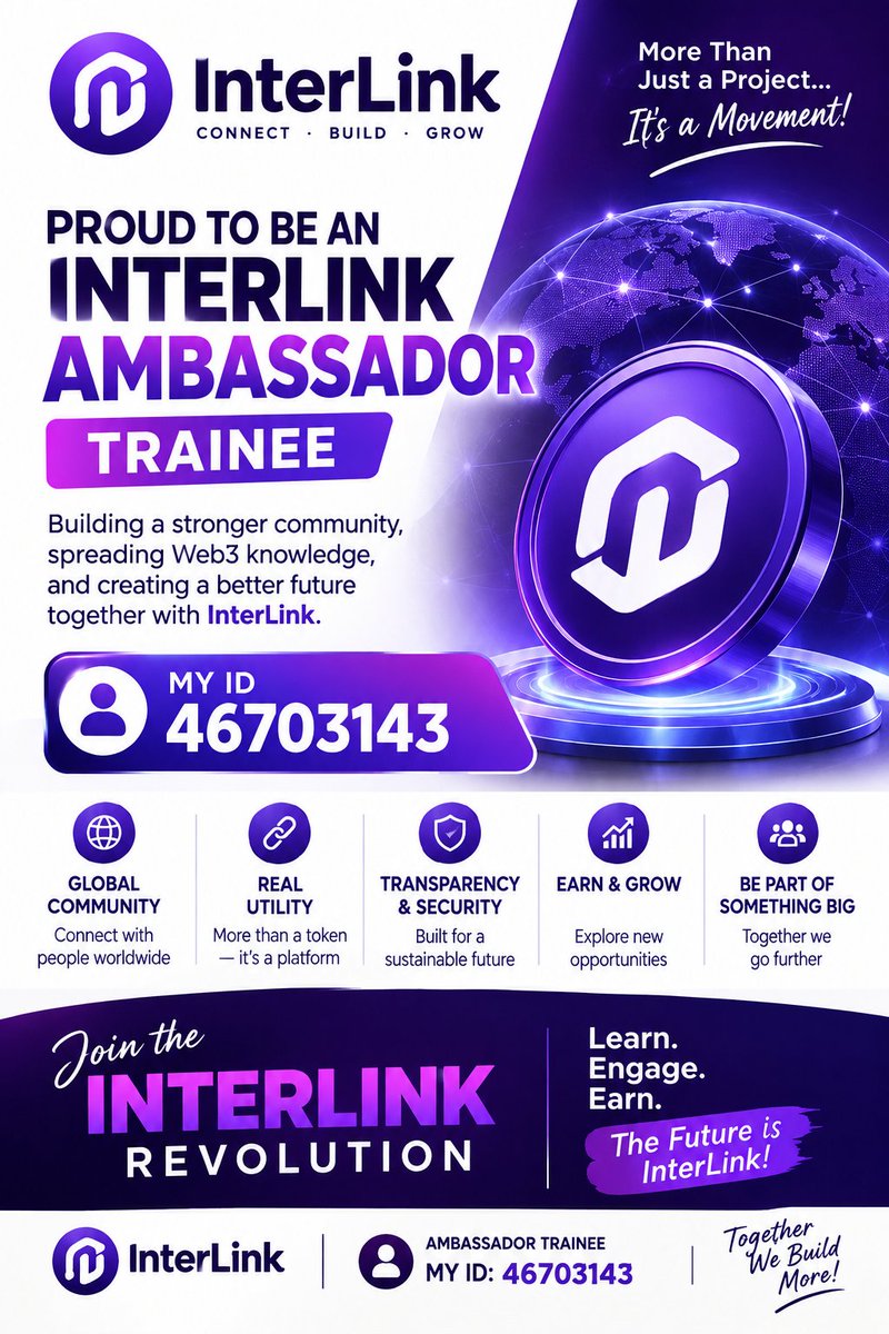 itzexcellencybk's tweet photo. Proud to be an InterLink Ambassador Trainee 🚀💜

Building, learning, and connecting with a global Web3 community. 🌍🔗

Ambassador Trainee ID: 46703143

#InterLink #ITL #ITLX #ITLG https://t.co/LO1CLMuUol