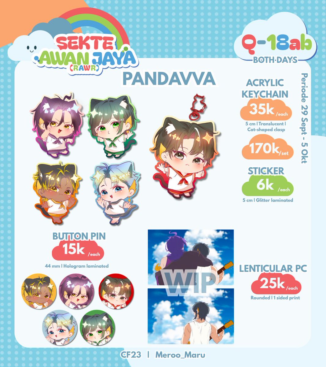 Meroo_Maru's tweet photo. [💙+ 🔁 appreciated!] 
Meroo's  #CF23 PICKUP PREORDER is here!  

📅 29 Sept - 5 Oct (10.00 PM) 
🛒 Pick up ONLY (Both days)
🩵 Pandavva , Yohaji , + Seishin (for freebies/trade)

Link pre-order down below⤵️

#CF23 #CF23Catalogue #Comifuro23 #Pandavvarung https://t.co/XhFM9WB6vu