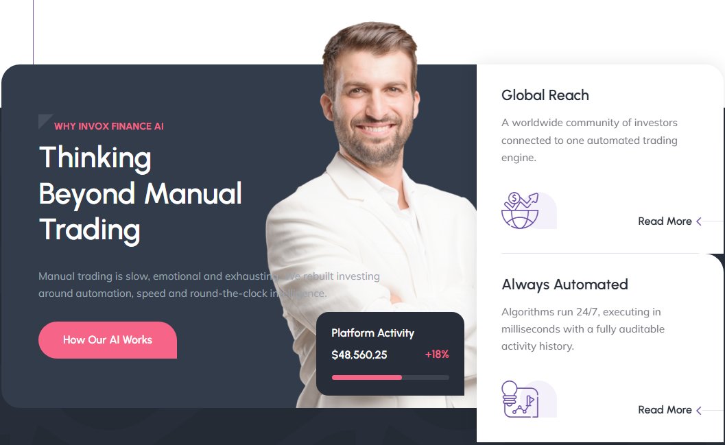 invoxFinanceAI's tweet photo. Manual trading is slow, emotional and exhausting. We rebuilt investing
around automation, speed and round-the-clock intelligence.
https://t.co/TnDoj0QwhU https://t.co/AbQsZf5mWR