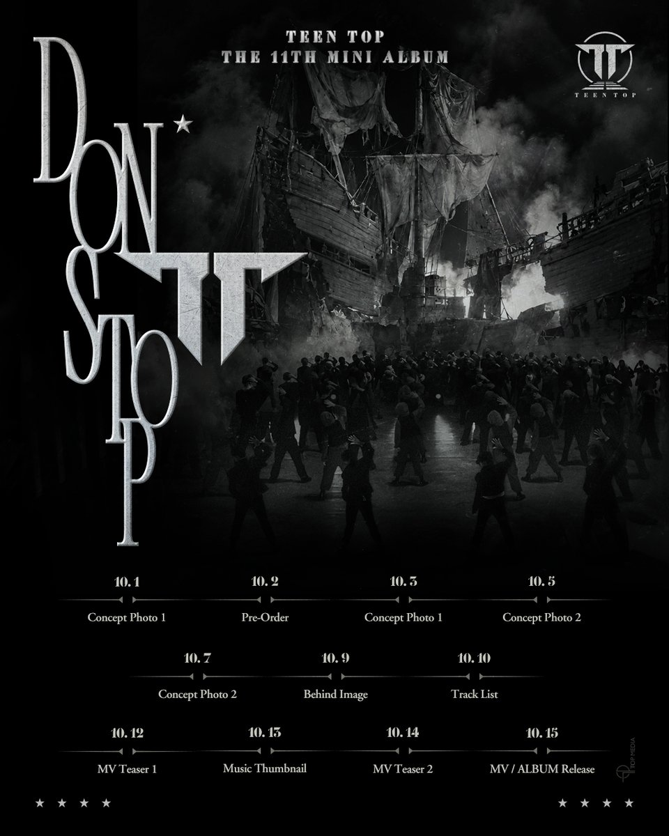 TEEN_TOP's tweet photo. TEEN TOP
[DON'T STOP]
COMEBACK SCHEDULER

RELEASE DATE
2026.10.15 6PM (KST)

#CHUNJI #천지 #NIEL #니엘
#RICKY #리키 #CHANGJO #창조
#TEENTOP #틴탑
#DONTSTOP https://t.co/BCBTUlpeu8