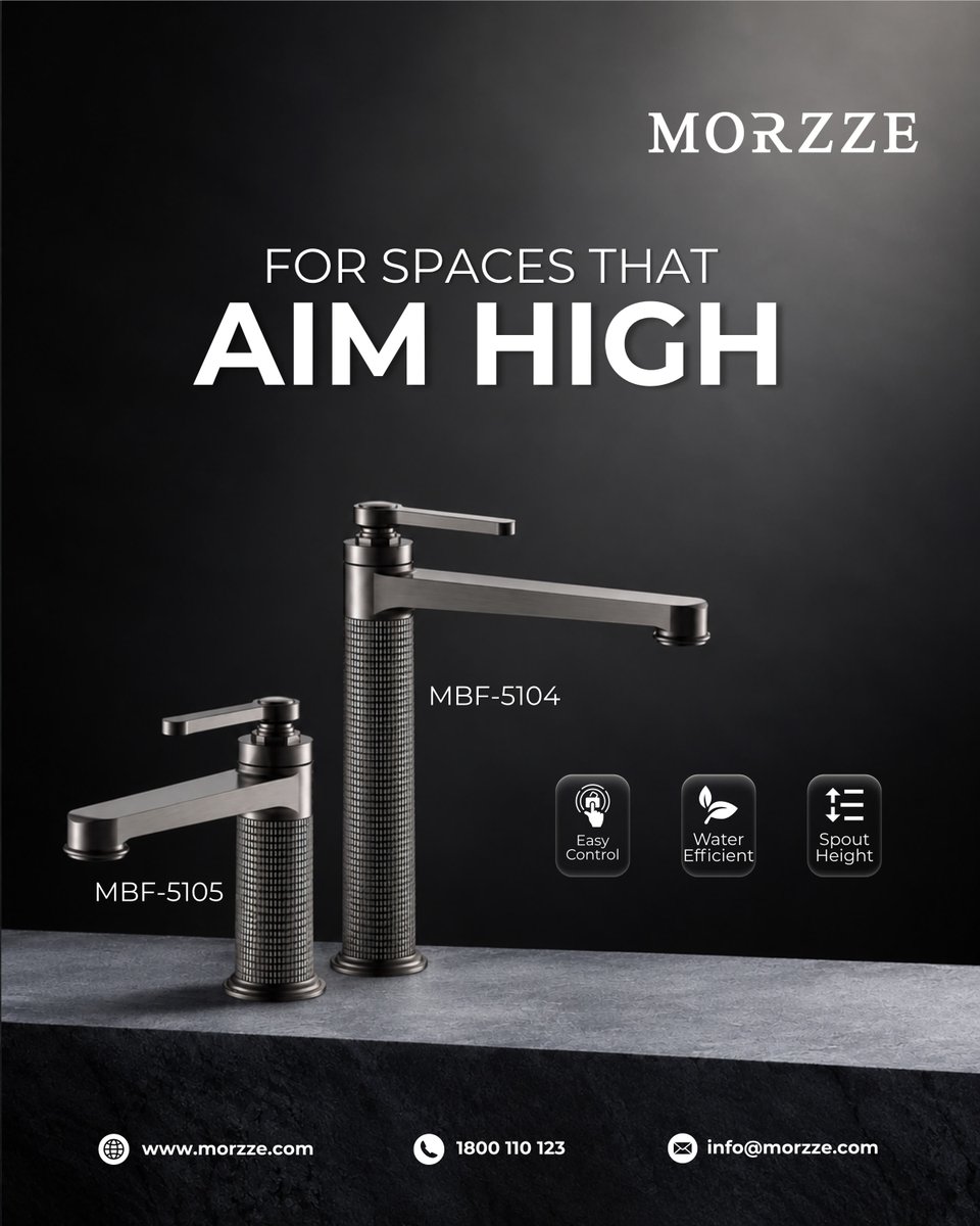 MorzzeIndia's tweet photo. Sleek lines. Tall stance. Total control. 

Introducing the Morzze MBF-5104 and MBF-5105 — built with solid brass and a lasting finish for spaces that aim high.

#Morzze #LuxuryFaucets #ModernBathroom #PremiumFittings https://t.co/68AuRPwCqy