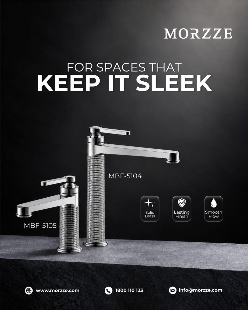 MorzzeIndia's tweet photo. Sleek lines. Tall stance. Total control. 

Introducing the Morzze MBF-5104 and MBF-5105 — built with solid brass and a lasting finish for spaces that aim high.

#Morzze #LuxuryFaucets #ModernBathroom #PremiumFittings https://t.co/68AuRPwCqy