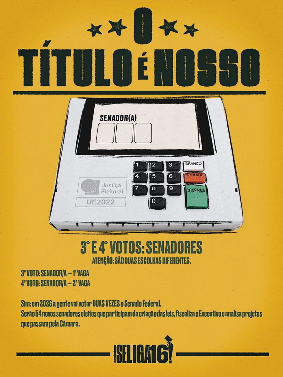 ubesoficial's tweet photo. Falta pouco para escolhermos quem vai ocupar os espaços onde se decide o futuro do Brasil! 🇧🇷

Se você tirou seu título, chegou a hora de fazer ele valer. Estudante não é espectador da política: é parte dela, disputa ideias, ocupa as ruas e também decide nas urnas. +

#SeLiga16 https://t.co/HTqdmOjSqW