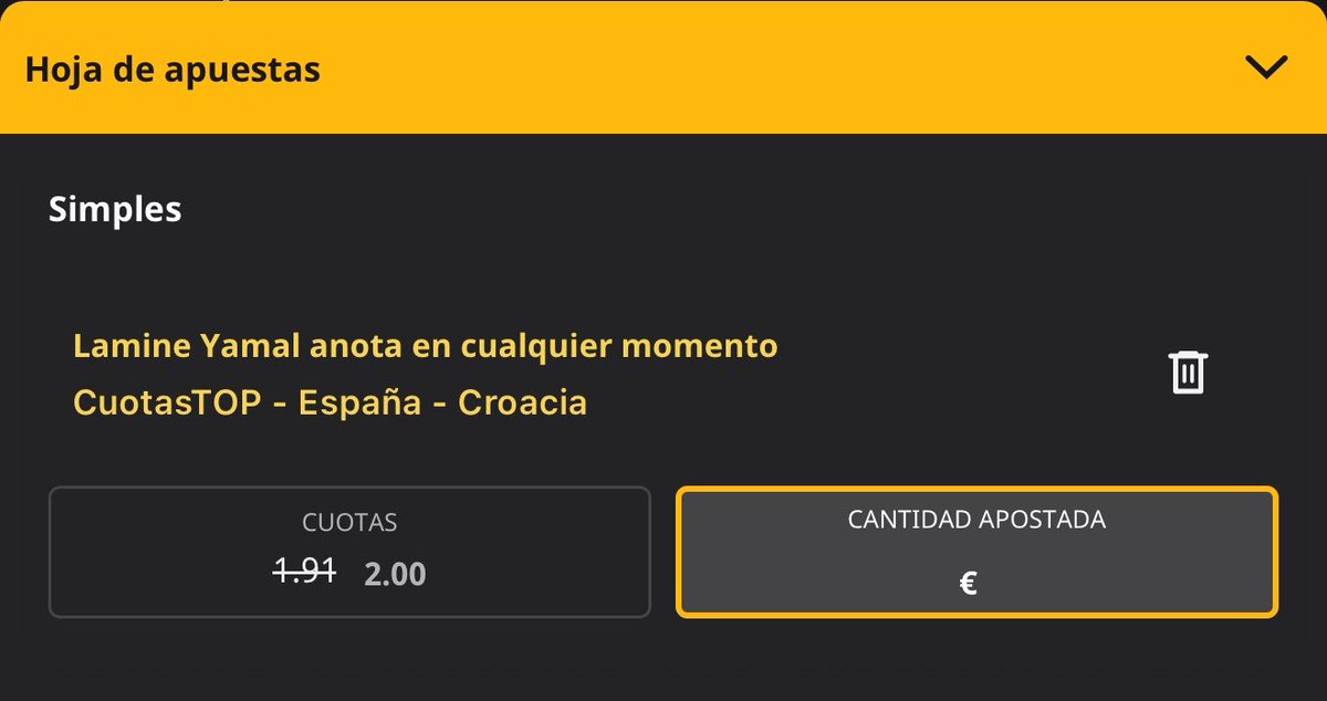 elpickas's tweet photo. 🇪🇸 ESPAÑA 🇭🇷 CROACIA

🎯 Lamine Yamal anota en cualquier momento
📈 Cuota 2.00

Me gusta bastante la cuota para Yamal goleador. Viene de marcar ante Inglaterra https://t.co/ZDRSviP14F