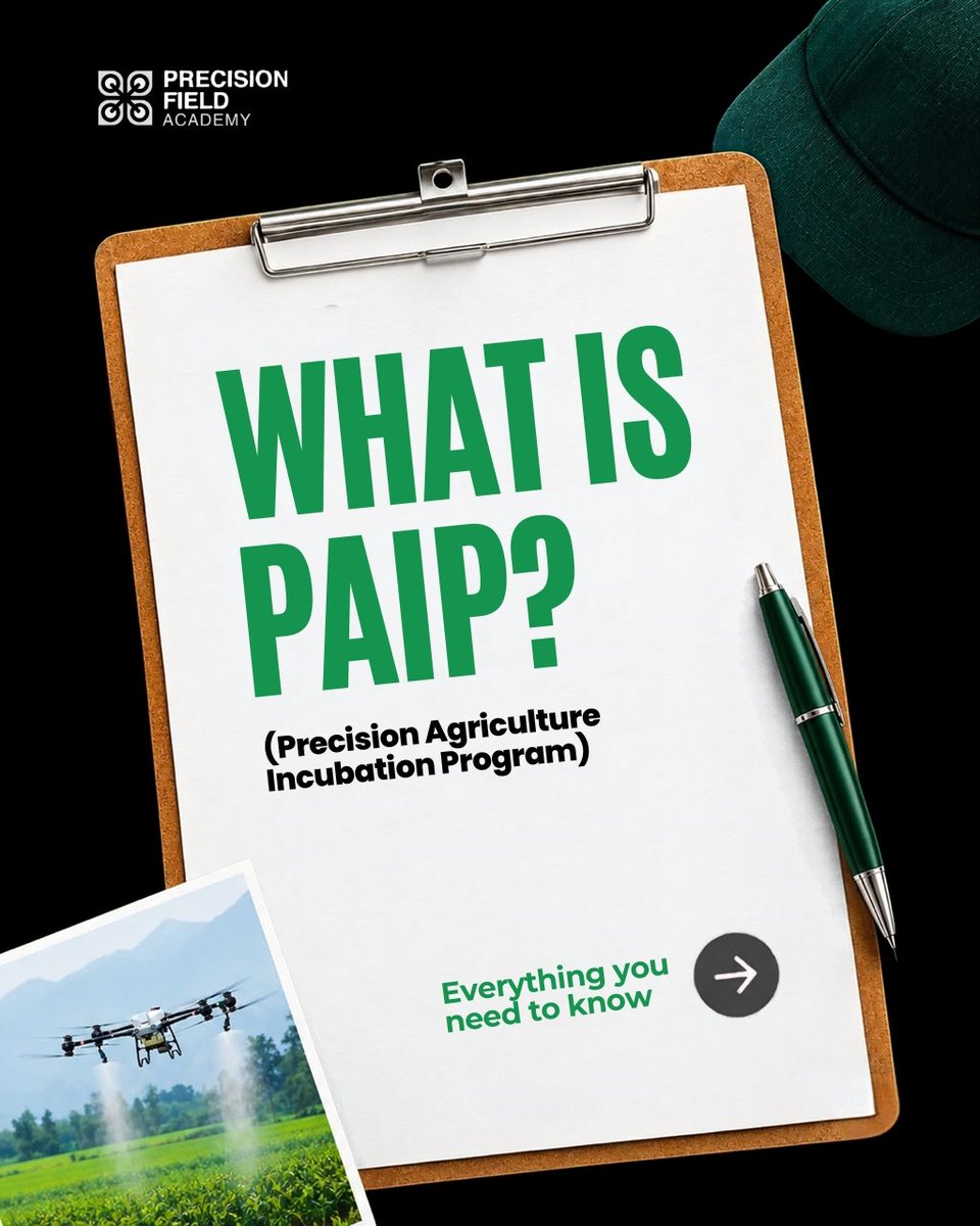 precisionfield_'s tweet photo. New to our community? Let us introduce you to PAIP.

A six-week, globally accredited incubation programme in drone tech, GIS, remote sensing, and data driven farming.

This slide will break down all the details.
Register now: https://t.co/mDqtv0XM4U

#PFA #PAIP #AgriTechAfrica https://t.co/YPxBIhAdxa