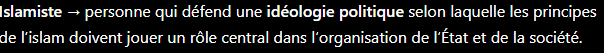 NostyOff's tweet photo. @ViolonAqueue0 @cheb_yannis Je pense que ça concerne plus le mot islamiste que pédophile. Par contre tu es comme l'autre, tu ne nies pas le fait que LFI est nazi. 

Ensuite, être islamiste, c'est quoi ? Voici la réponse en screen.

Du coup, en quoi c'est raciste de ne pas vouloir que mon pays change ? https://t.co/m3AzqP2qUH