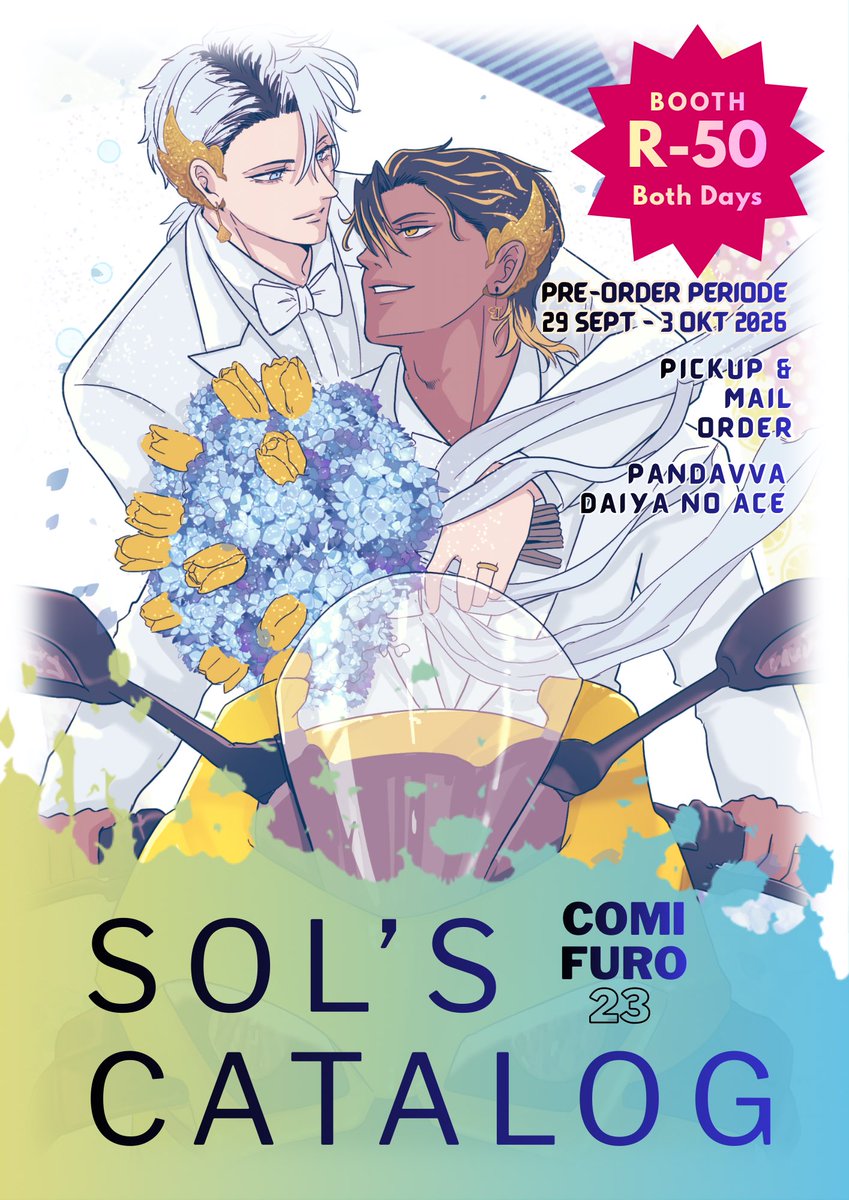 solmatcha's tweet photo. ❤️&amp;🔁 are appreciated

Sol’s #CF23 Catalog is here! ✨

📍: The Chill Beans (R-50) Both Days
📅: PO Periode (29 Sept-3 Oct)
🛍️: Pickup + Mail Order
📦: BL Fanbook, PC, Artprint, Standee, Button Pin
✨: PANDAVVA &amp; Daiya no Ace

[1/2]

#cf23catalog #comifuro23 https://t.co/Ht6qRcbHir