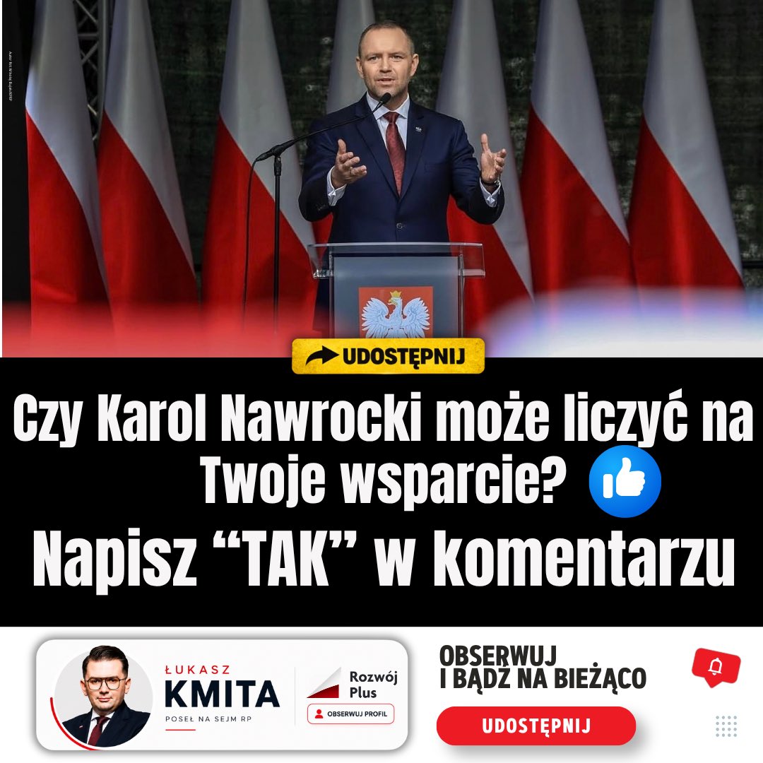 Lukasz_Kmita's tweet photo. 🇵🇱🦅Czy Prezydent Karol Nawrocki może liczyć na Twoje wsparcie? 
Jeśli TAK napisz w komentarzu 💬 https://t.co/wjJDhE4F14