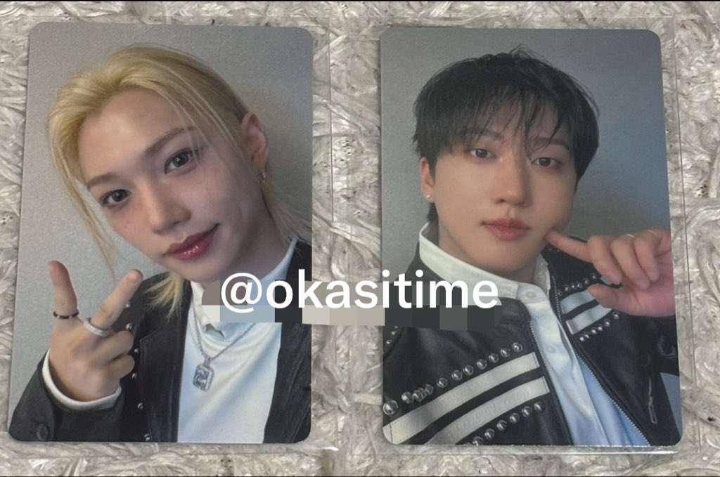 okasitime's tweet photo. stray kids スキズ 交換 会場限定トレカ SUIATSU 

譲　チャンビン　Felix 名古屋

求　ヒョンジン　福岡・東ド1日目

(２枚まとめて優先)
お気軽にお声掛けください🙇‍♀️✨
#スキズ交換 https://t.co/dhOVdU1CDv