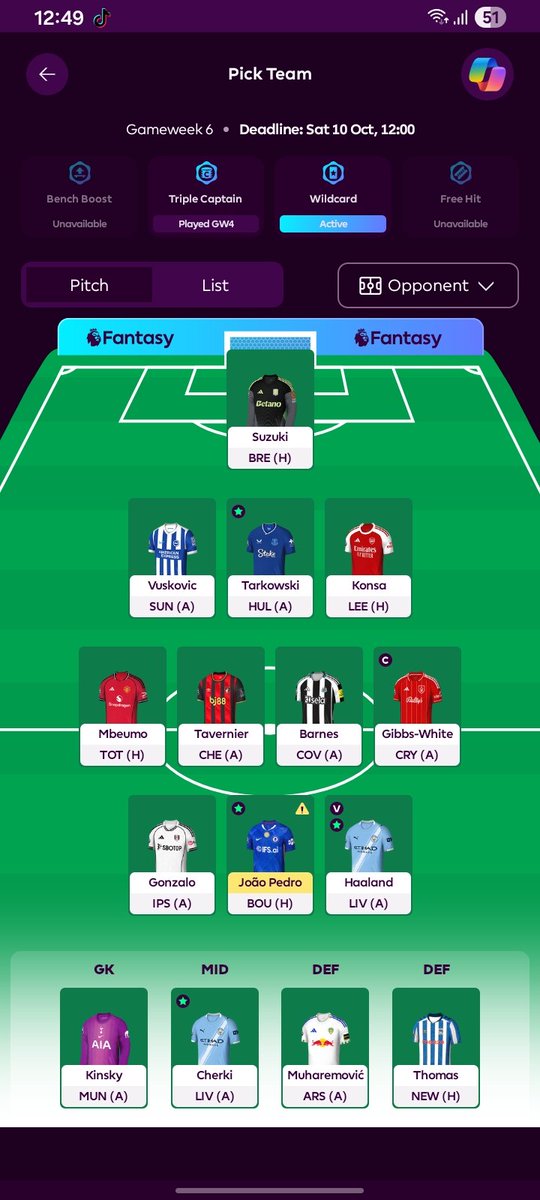 ChiponyaTi3088's tweet photo. @FPLGOAT7 On wild card https://t.co/a7FEI2Iwqf
