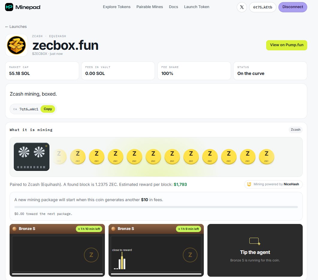 zecboxfun's tweet photo. ⛏️ THE ZECBOX MINE HAS STARTED.

$ZECBOX is officially live and the first Zcash mining packages are already running.

Real Equihash hashrate is now hunting for ZEC blocks. 

If we hit one, the Minepad agent handles the buybacks automatically.

Watch the mine live ↓
https://t.co/SnjkNYKywU