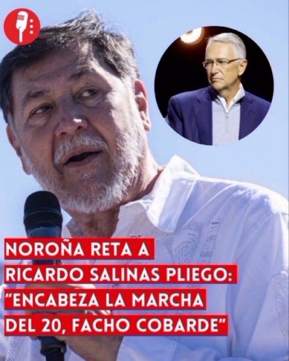 aguir71888's tweet photo. 🚨⭕ NOROÑA RETA A RICARDO SALINAS PLIEGO: “ENCABEZA LA MARCHA DEL 20, FACHO COBARDE”

@fernandeznorona lanzó un mensaje contra @RicardoBSalinas  acusó de operar contra el Gobierno desde “la comodidad del campo de golf”. “Encabeza la marcha del 20, facho cobarde”

@ReporterosMX_ https://t.co/FuViX6xfrN