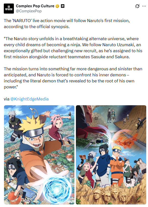 AnimeBallsDeep's tweet photo. YO THIS IS STUPID, Isn’t this a MASSIVE red flag for the Naruto live-action movie? 😭

The synopsis describes Naruto like he’s this exceptionally “gifted” kid…

BRO WHAT??

One of the CORE points of Naruto is that everyone sees him as a loud, talentless problem child 

I’m REALLY hoping this is just some third-party company writing a generic synopsis…because if Hollywood starts from “Naruto is a naturally gifted chosen kid” we are already COOKED. 💀