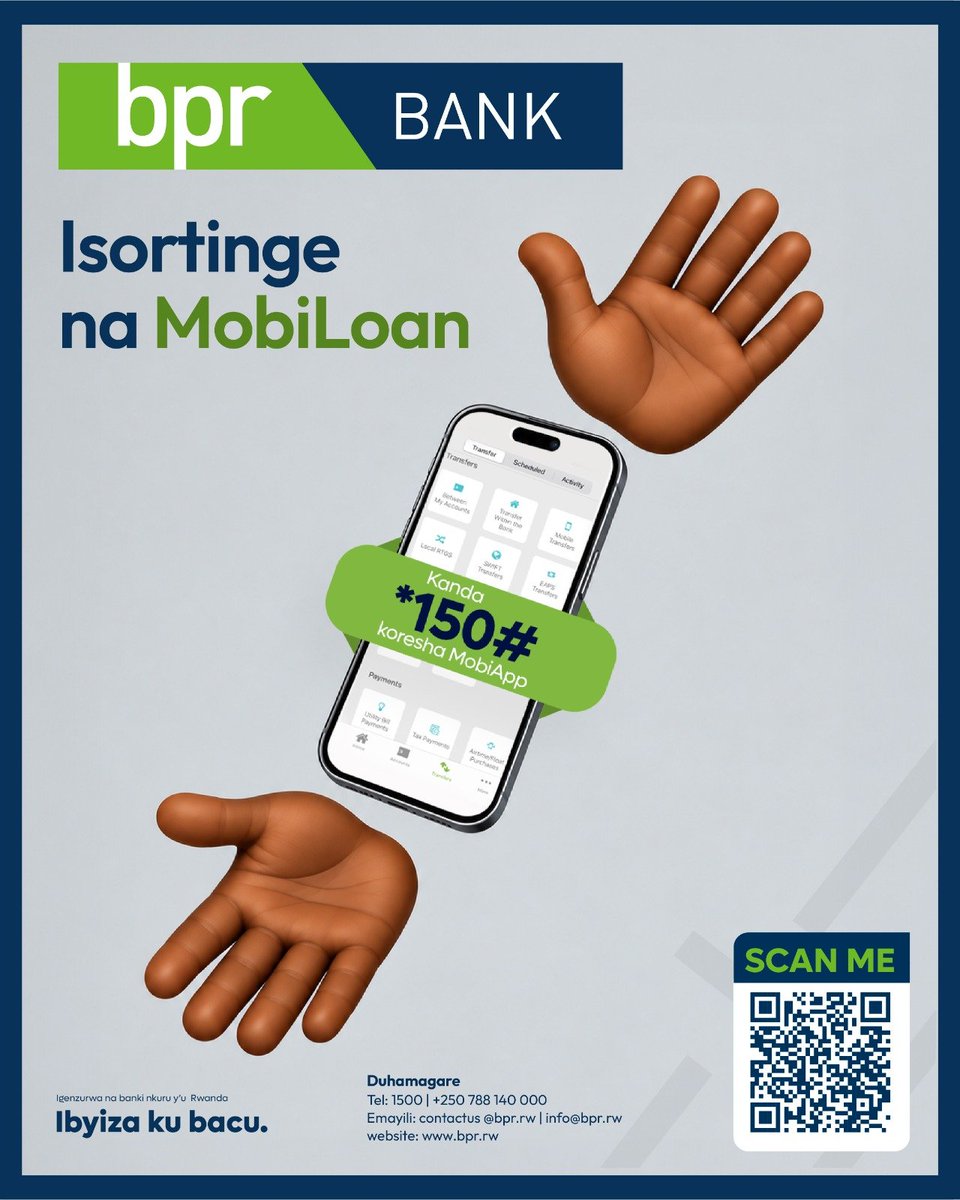 BPRbankrw's tweet photo. Washiriwe? 
Igurize agera kuri Miliyoni kuri terefone yawe, ukanze *150# cyangwa ukoresheje #BPRMobiApp. Ni Ako kanya!

#IbyizaKuBacu https://t.co/sYgZnpkFpe