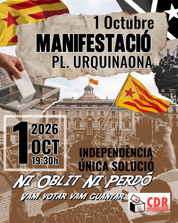 CDRCatOficial's tweet photo. L'1-O, com a victòria a les urnes contra l'estat repressor i com a acte de desobediència nacional, es commemora a tot el país.
A Barcelona, el @ConsellRep amb les Medalles d'Honor Creu de Sta. Eulàlia (entrades exhaurides), i CDR amb @assemblea i @assembleajoves_ al carrer 🤝✊👇 https://t.co/giLT7enyBS