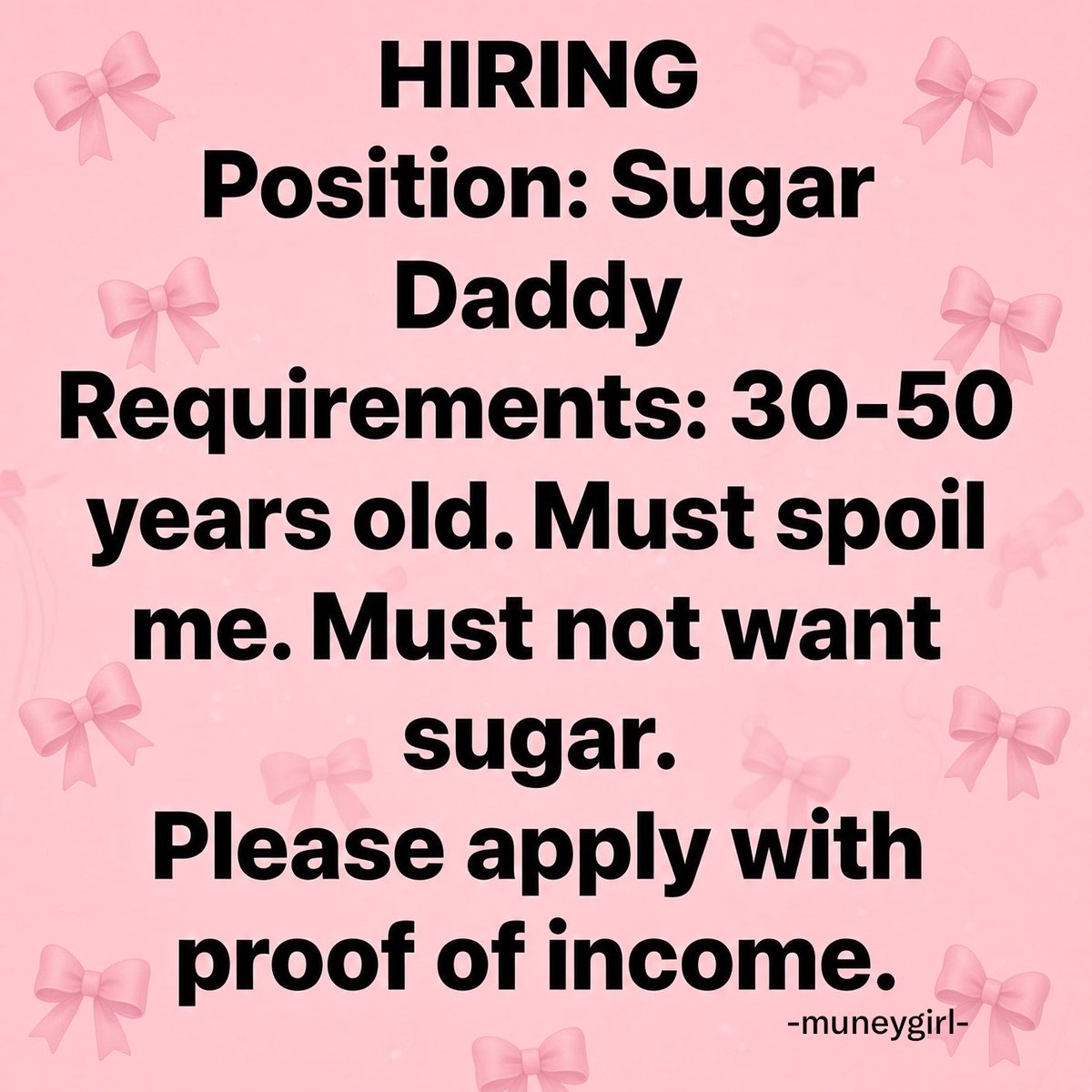muneygirl's tweet photo. Age 51-60 can also apply just have a good source of income with lots of sugar 😛😍 https://t.co/XeDAOgulNE