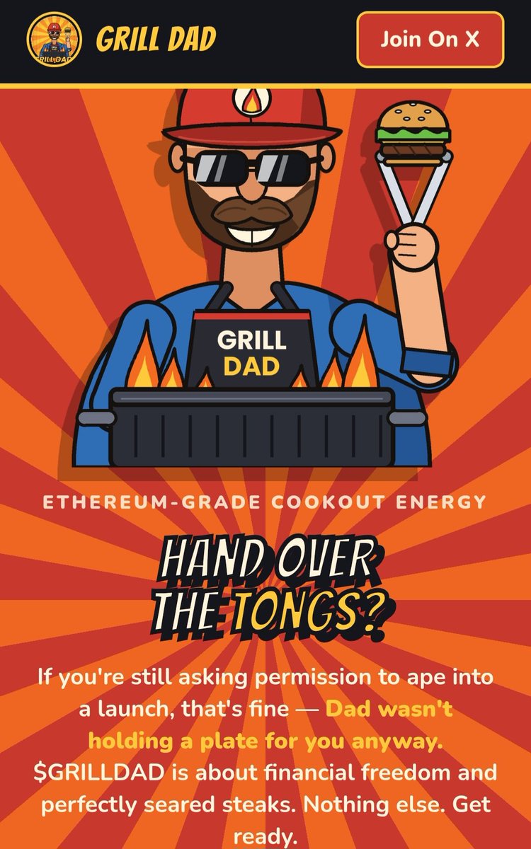 GrillDadEth's tweet photo. Our website is slow-cooking on low heat right now. Don't burn your fingers trying to rush the chef—good things take time, neighbor. 🥩 $GRILLDAD https://t.co/d1U4WwRIti