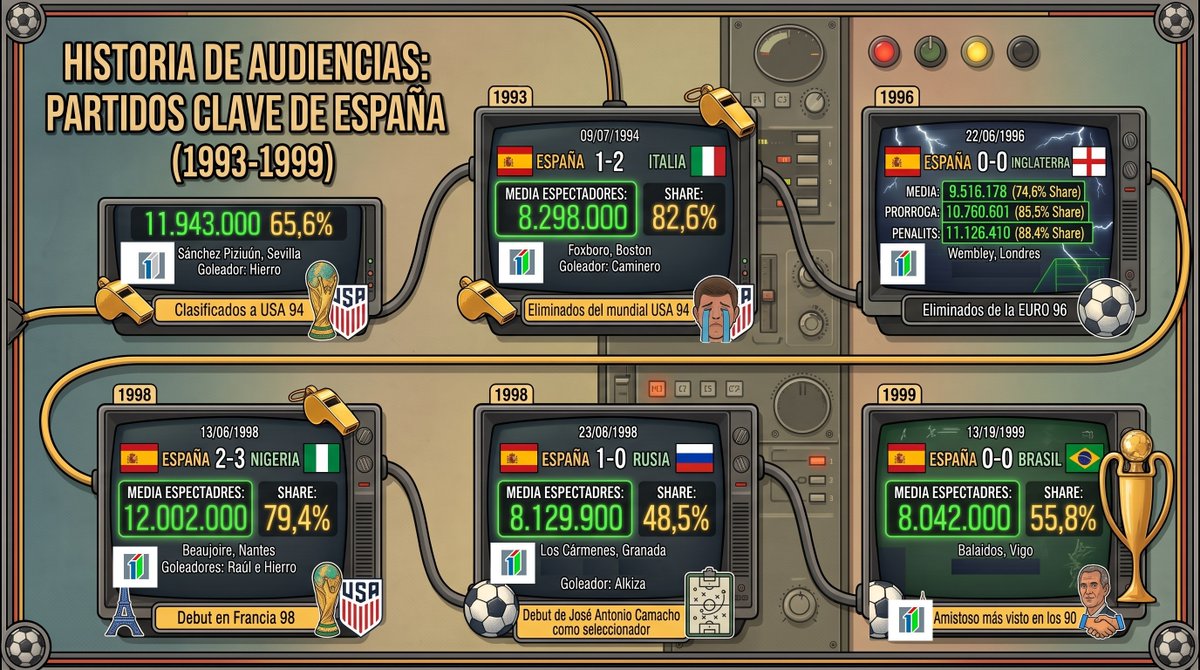 raikardd's tweet photo. Mejores audiencias de la Selección Española en TV en la década de los 90 https://t.co/wwfAjyVnxV