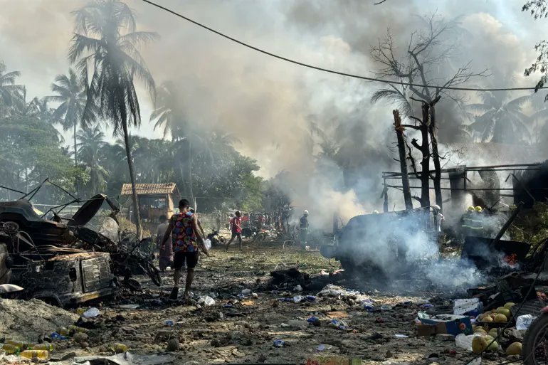CrphMyanmar's tweet photo. At least 50 civilians have been killed in another military airstrike in Rakhine State, #Myanmar.

The junta continues its brutal campaign against innocent civilians while desperately seeking international legitimacy through a sham parliament & government.

We urge again the international community to hold the junta accountable for these war crimes! 

#WhatsHappeningInMyanmar

Find out more: https://t.co/7rGH5OABg7