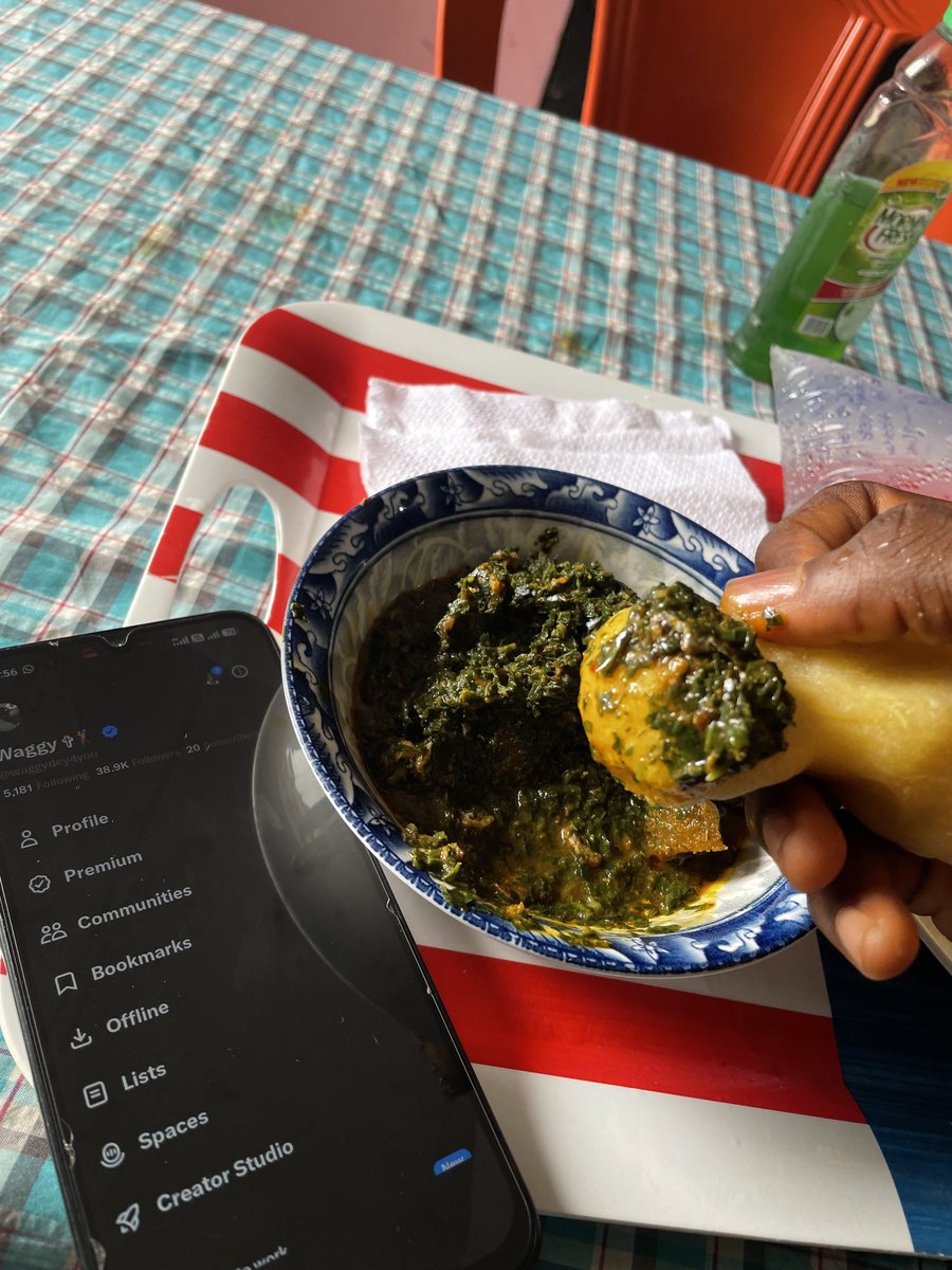 waggydey4you's tweet photo. First meal of the day na Editan soup and Eba. 😋🔥

Akwa Ibom food no dey ever disappoint! 😂❤️ https://t.co/TlLWnwnMAF